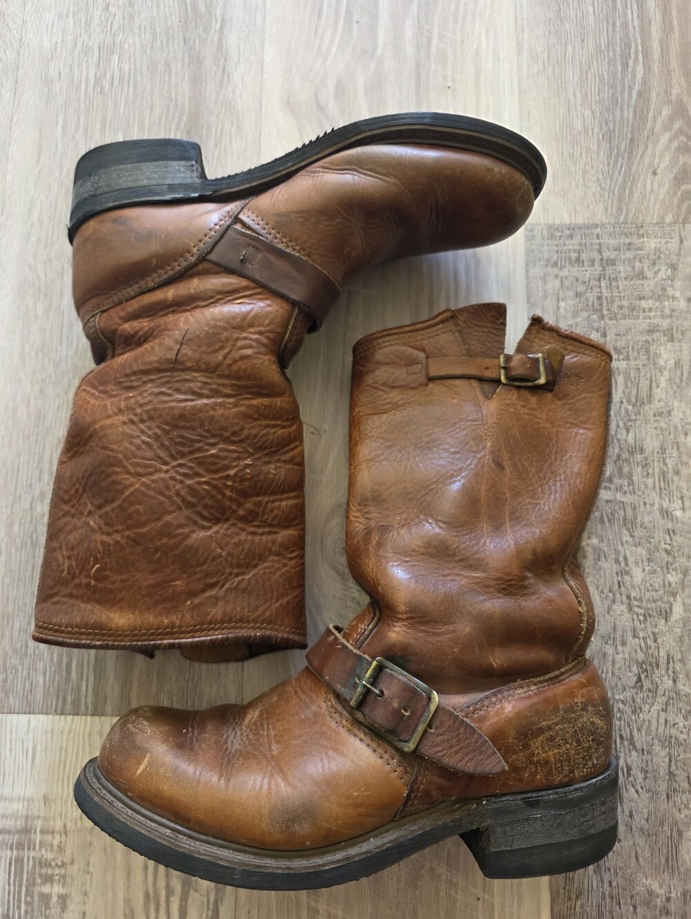 Womens Vintage Distressed Carolina Brown Leather Harness Boots Size 8